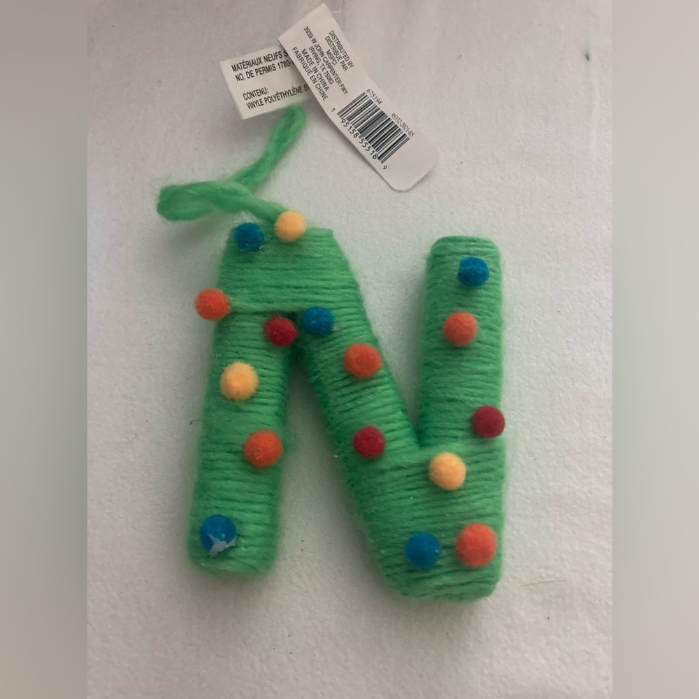 ASHLAND Letter "N" Yarn Christmas Ornament NEW